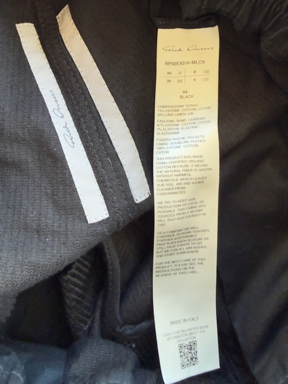 Rick Owens Black Athletic Shorts with Cream Drawstring - Picture 5 of 5